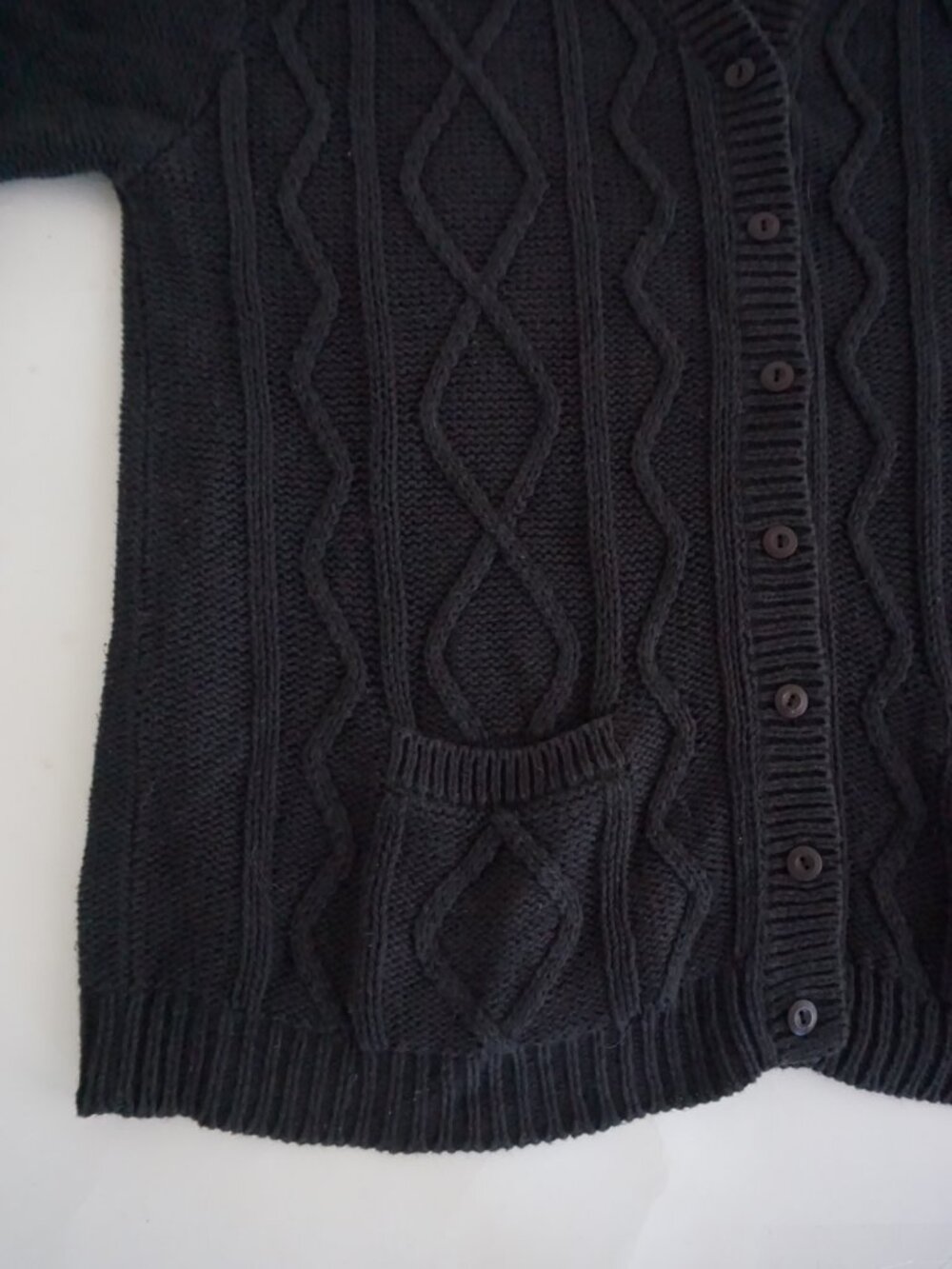 Vintage Cabin Creek Black Cable Knit Textured Cotton Blend Boho Cardigan 1X - Picture 6 of 11